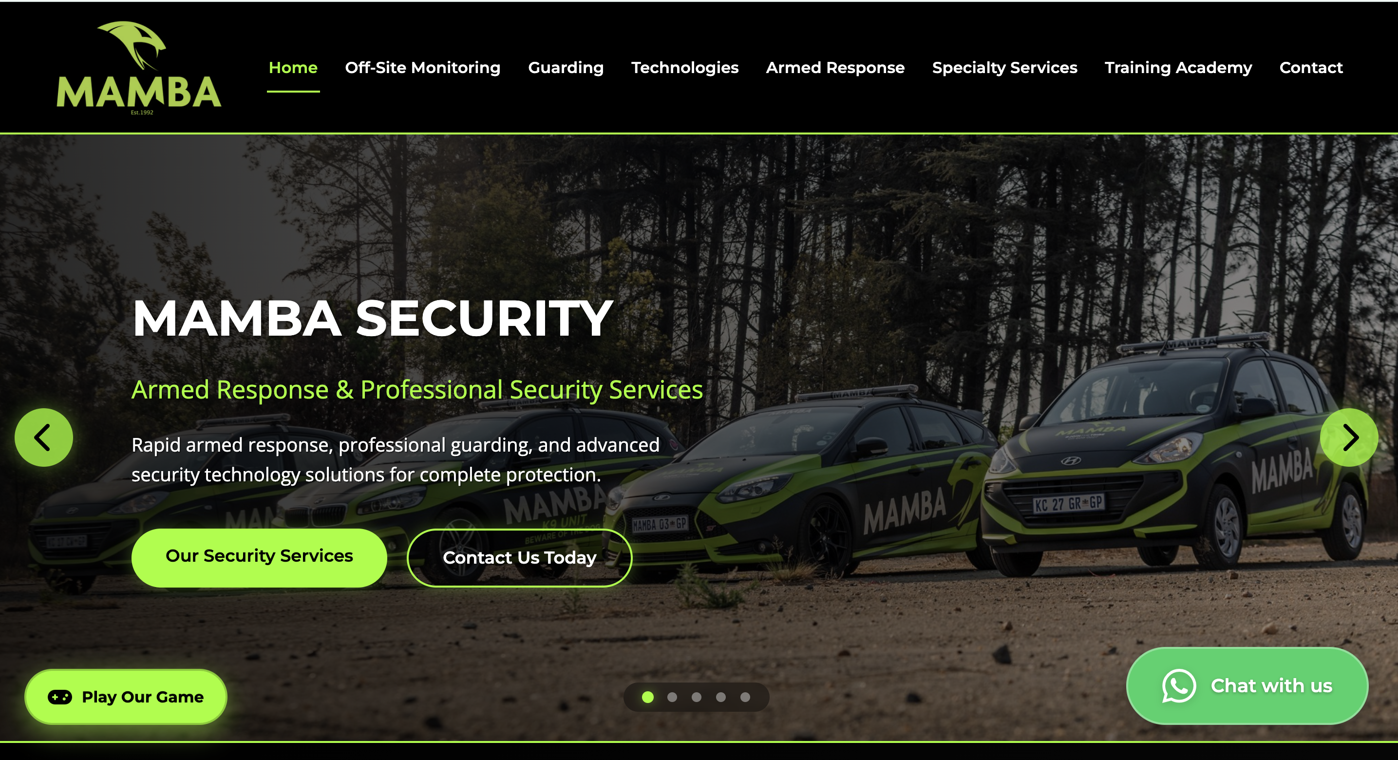Mamba Security desktop website preview